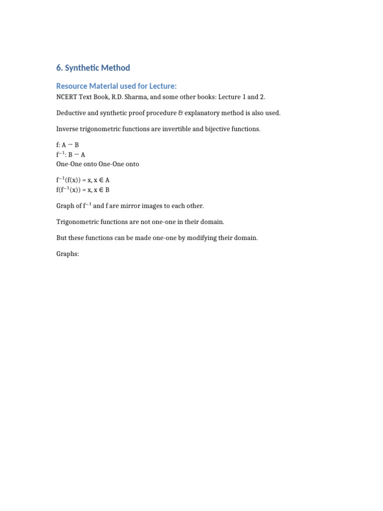 Synthetic Methods in Inverse Trigonometric Functions | PDF