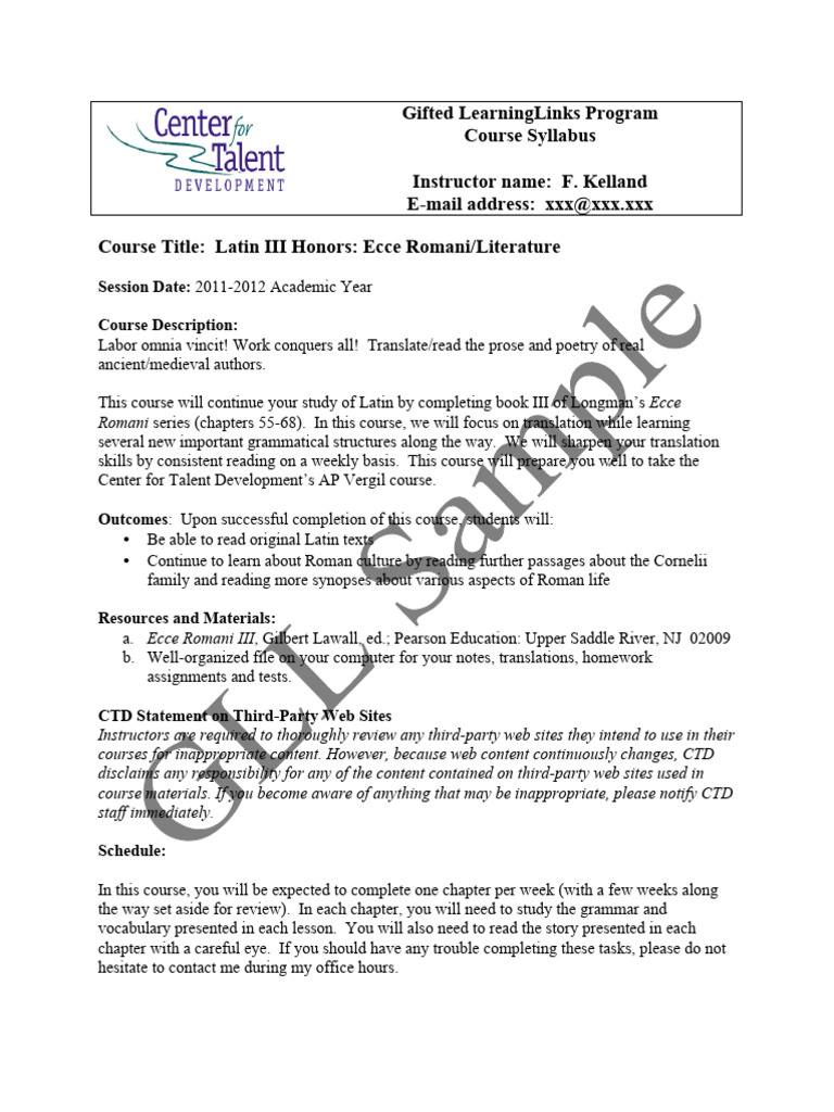 Latin III Ecce Syllabus - Center For Talent Development ... | PDF ...