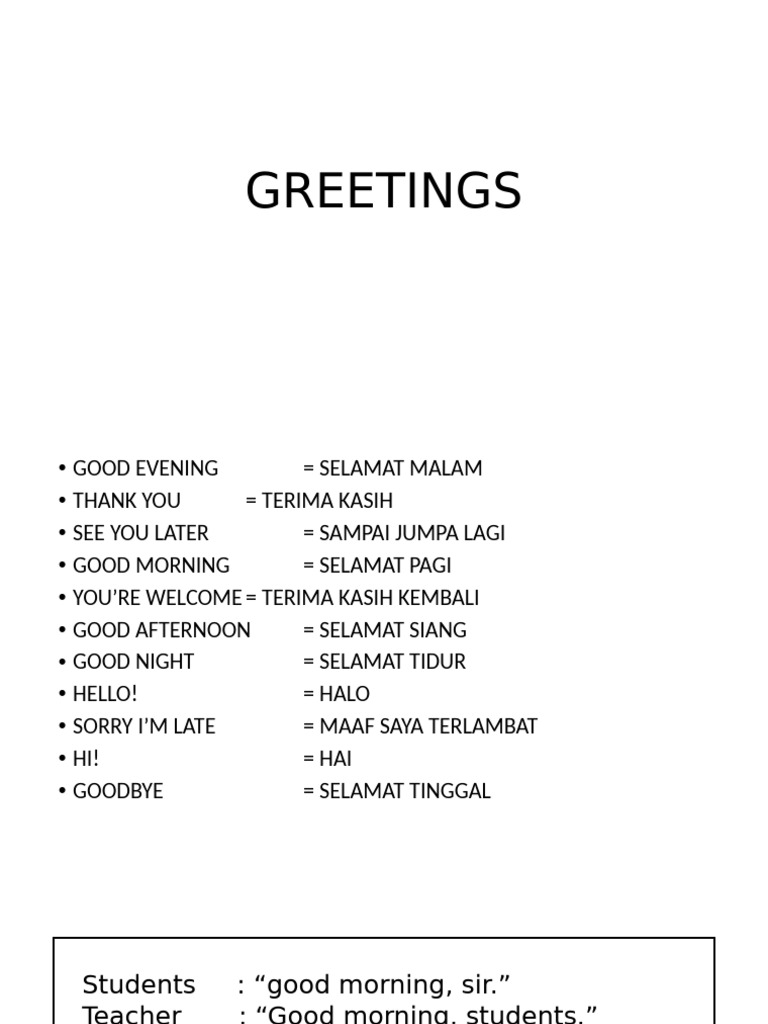 Common Greetings in English and Indonesian | PDF