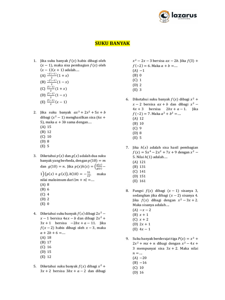 (Soal-Matipa) Suku Banyak | PDF