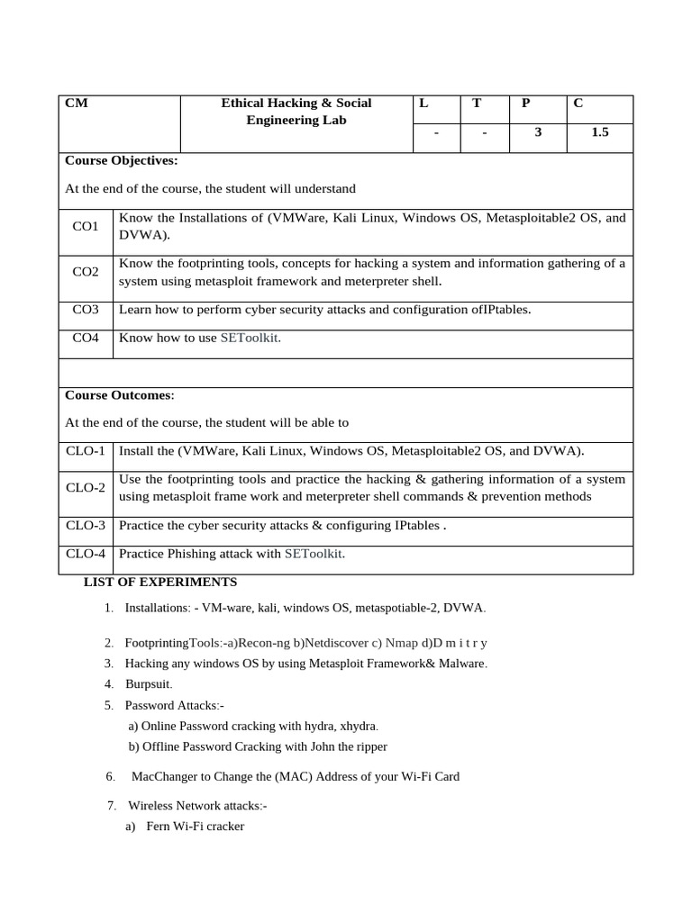 Ethical Hacking Social Engineering Lab Experiments | PDF