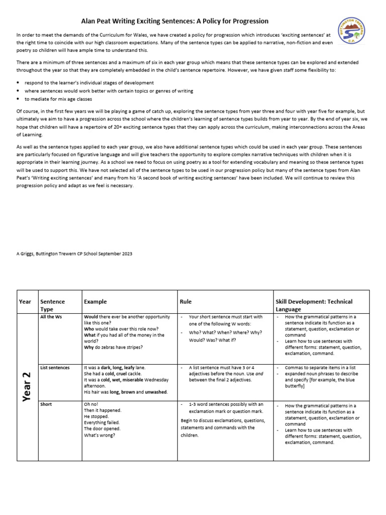 Exciting Sentences Policy for Progression | PDF | Adverb | Sentence ...