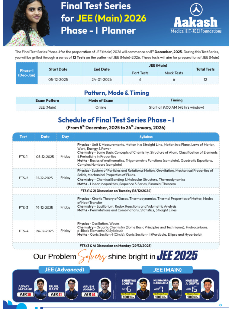 FTS - JEE (Main & Advanced) 2026 Phase-I | PDF | Chemistry | Physics