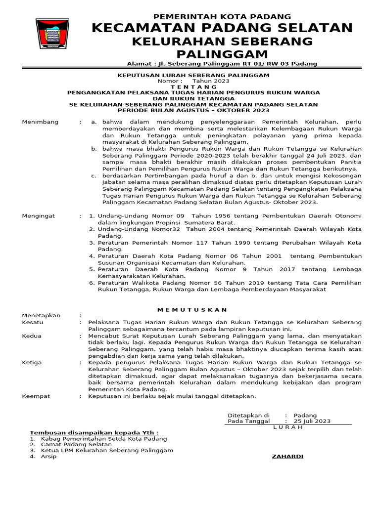 SK RW RT PLT Agust - Okt Seb PLGM 2023 | PDF