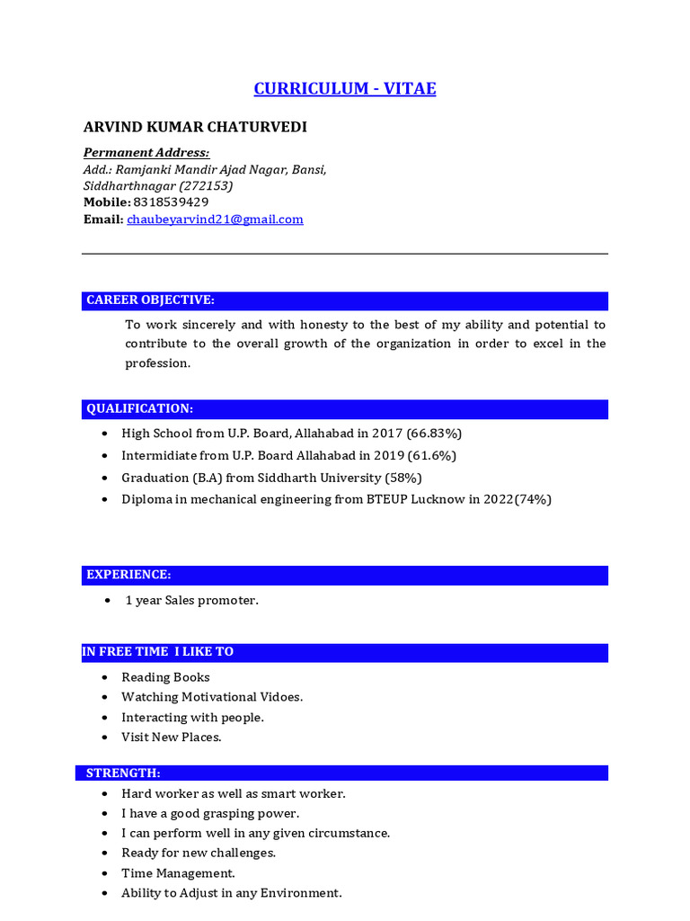 Arvind Kumar Chaturvedi CV | PDF