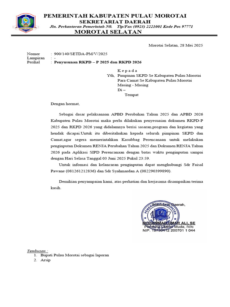 Surat Edaran Penginputan RKPD-P 2025 RKPD 2026 Dan RENJA | PDF