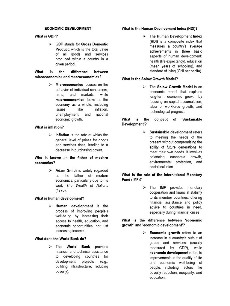 Key Concepts in Economic Development | PDF | Economic Growth ...