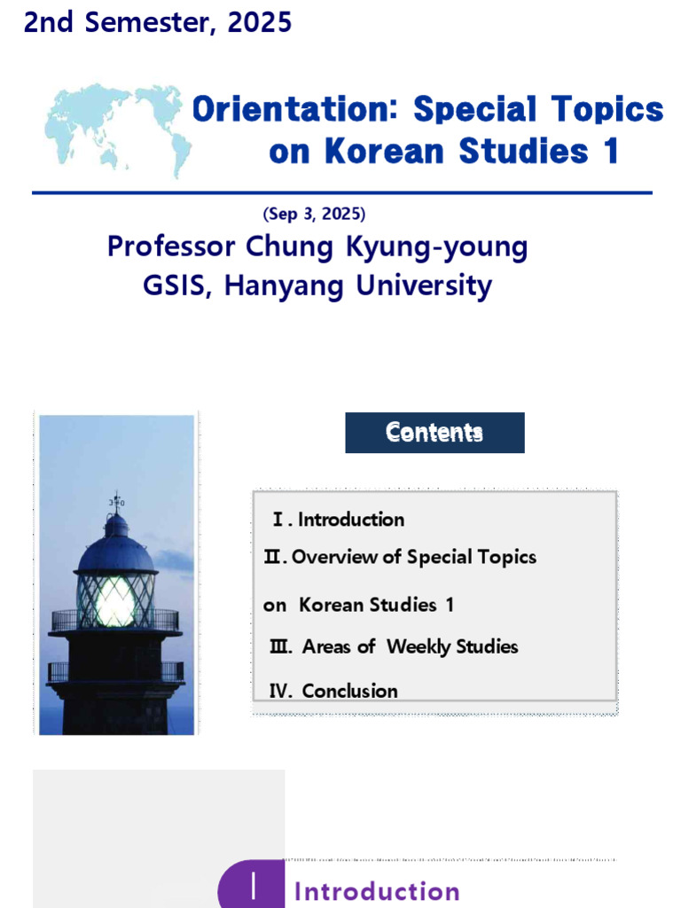 1st Week, Orientation, Special Topics On Korean Studies I, Orientation ...