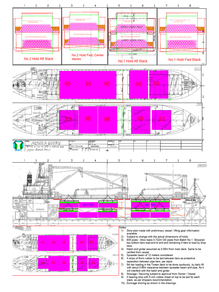 Stowage Plan Mv. Aquila Glory Voy.2503 | PDF | Shipping