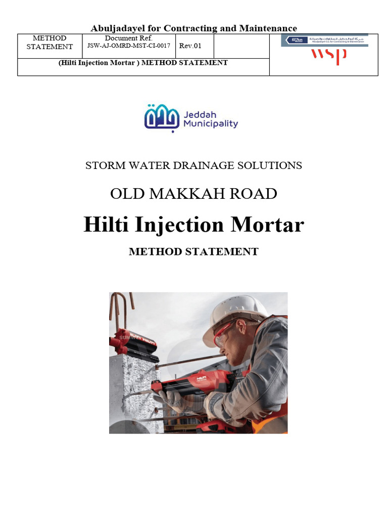 Hilti Injection Mortar Method Statement | PDF | Drilling | Drill