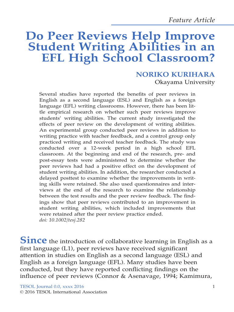 Impact of Peer Reviews on EFL Writing | PDF | English As A Second Or ...