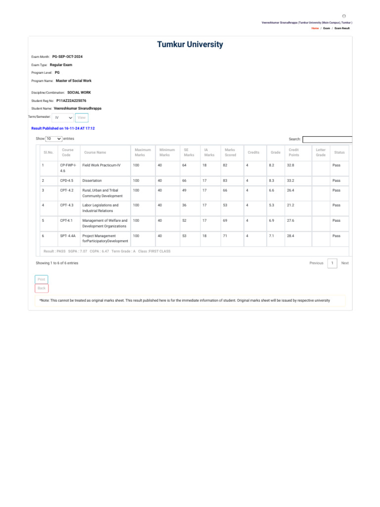 Veeresh 4 Sem Markssheet | PDF | Vocational Education | Qualifications