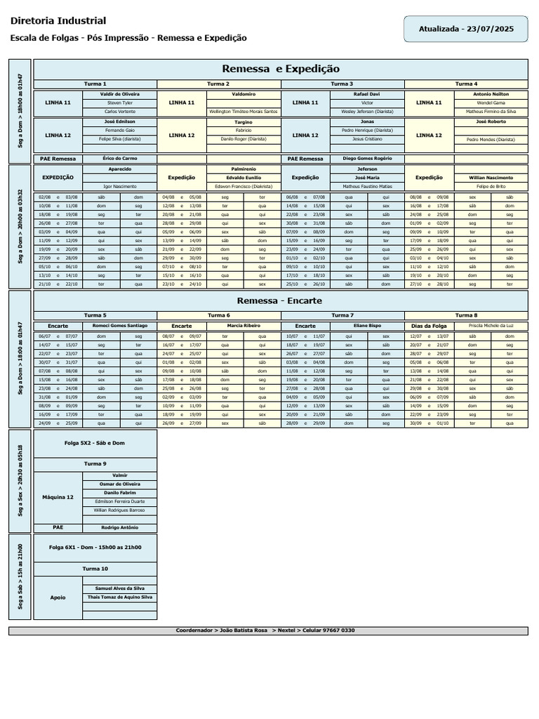 Escala de Folgas - Diretoria Industrial | PDF