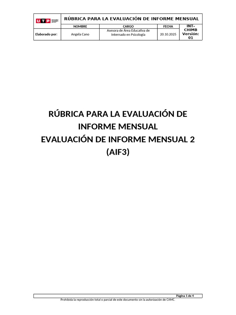 INT-CHIMB-Versión 01-RÚBRICA PARA LA EVALUACIÓN DE INFORME MENSUAL ...