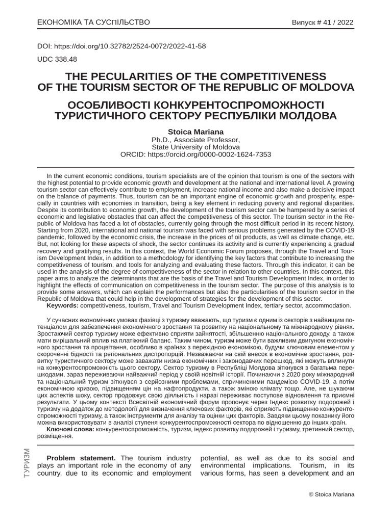 Stoica The Pecularities of The Competitiveness of The Tourism Sector of ...