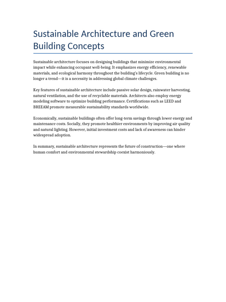 Sustainable Architecture & Green Building | PDF