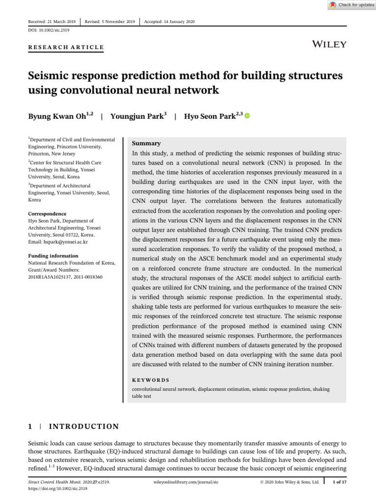 Structural Contr HLTH - 2020 - Oh - Seismic Response Prediction Method ...