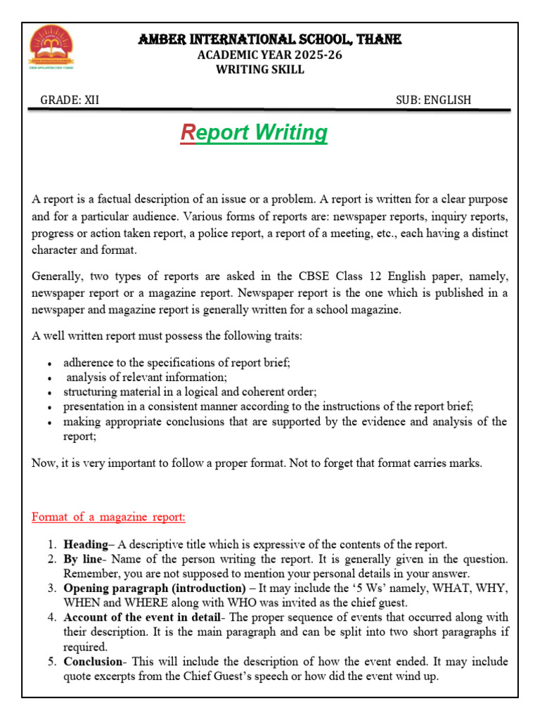 English-Xii Report Writing 1 | PDF