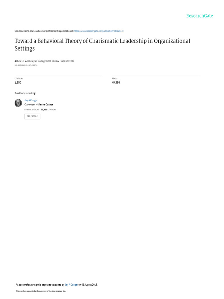 Charismatic Leadership Theory Overview | PDF