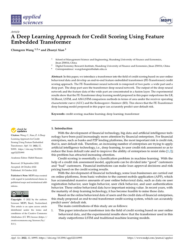 A Deep Learning Approach For Credit Scoring Using Feature Embedded ...