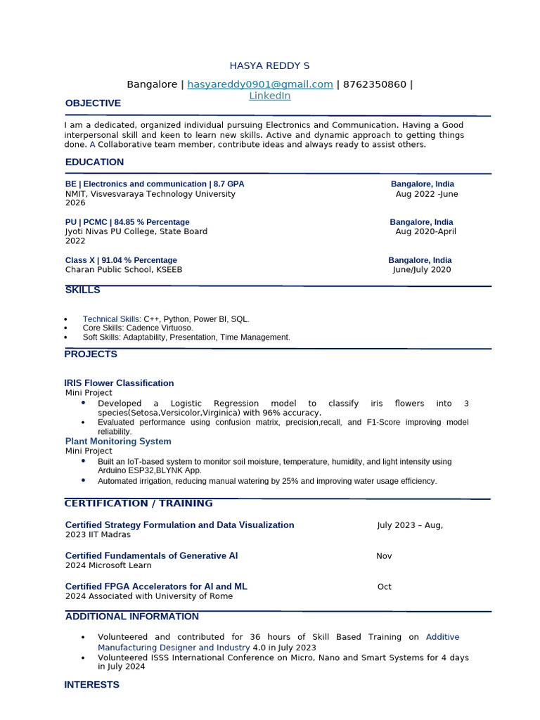 Hasya Reddy Resume 1 | PDF | Computing