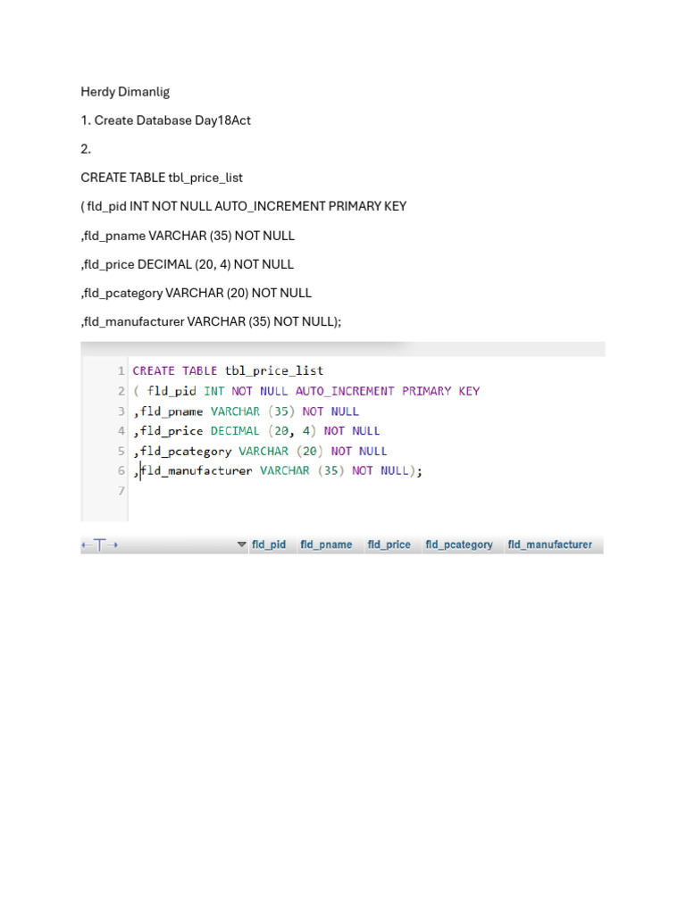 SQL Price List for Snacks and Drinks | PDF