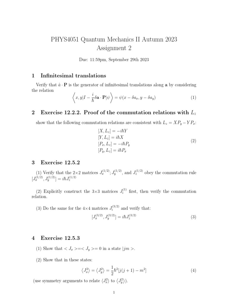 Quantum Mechanics II Assignment 2 | PDF | Spin (Physics) | Mathematics