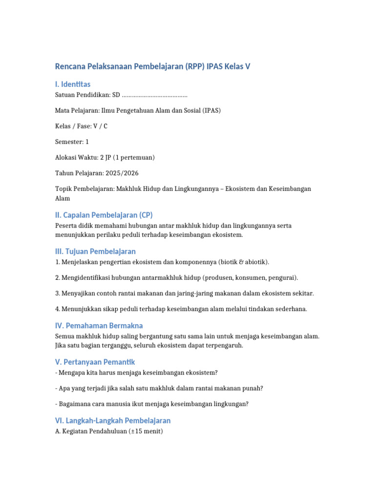 RPP Ipas Kelas5 Tema1 | PDF