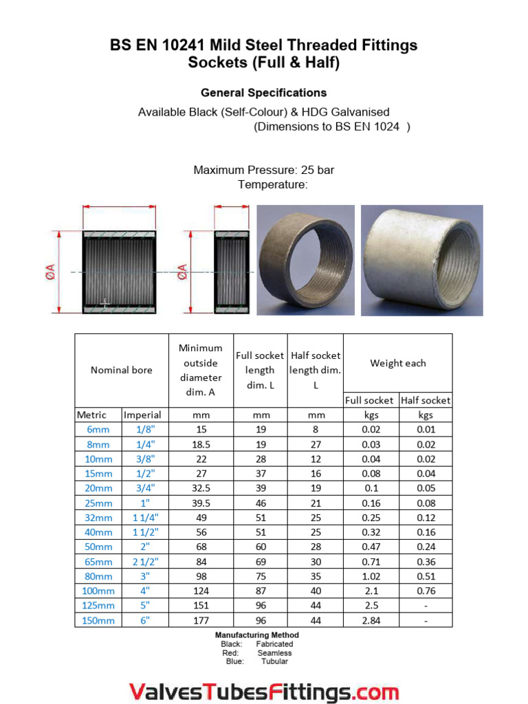 Mild Steel Full Half Socket En10241 Datasheet | PDF