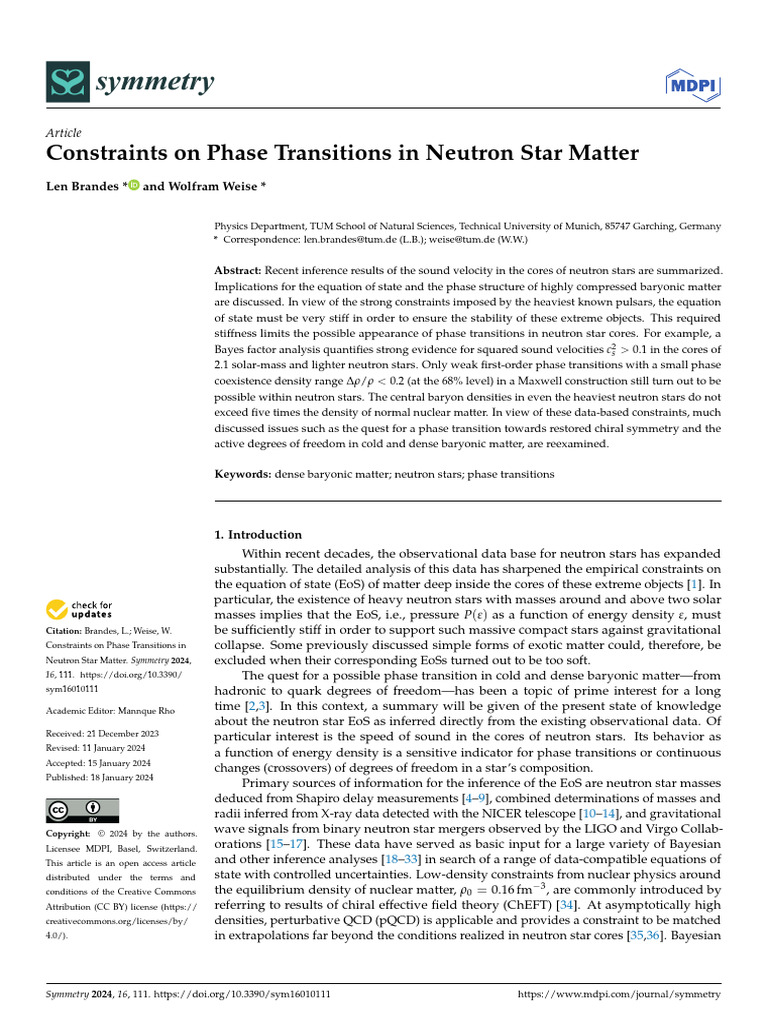 Neutron Star Matter Phase Transition Constraints | PDF | Physics ...