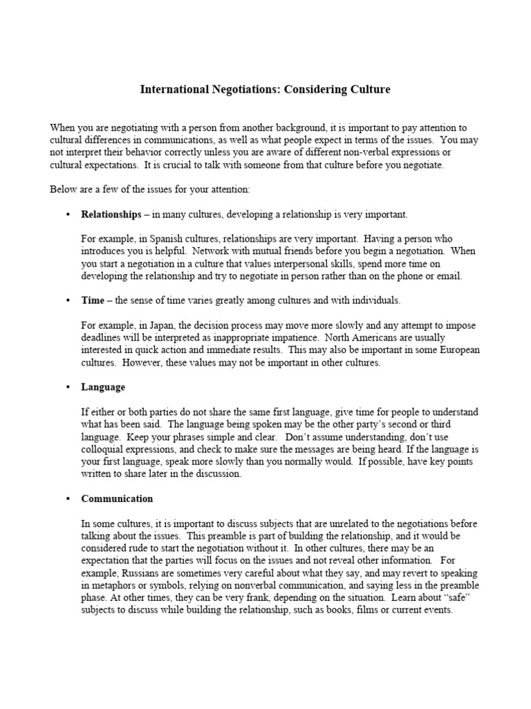 10 International Negotiations and Culture | PDF | Nonverbal ...