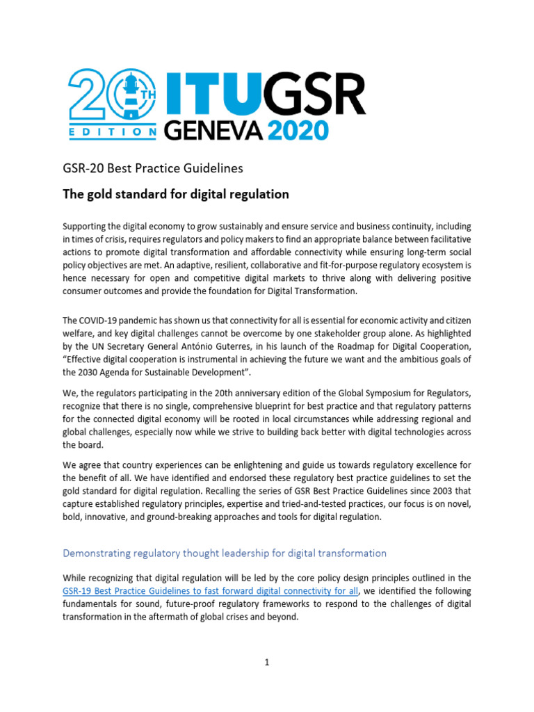 GSR 20 Best Practice Guidelines E | PDF | Policy | Governance