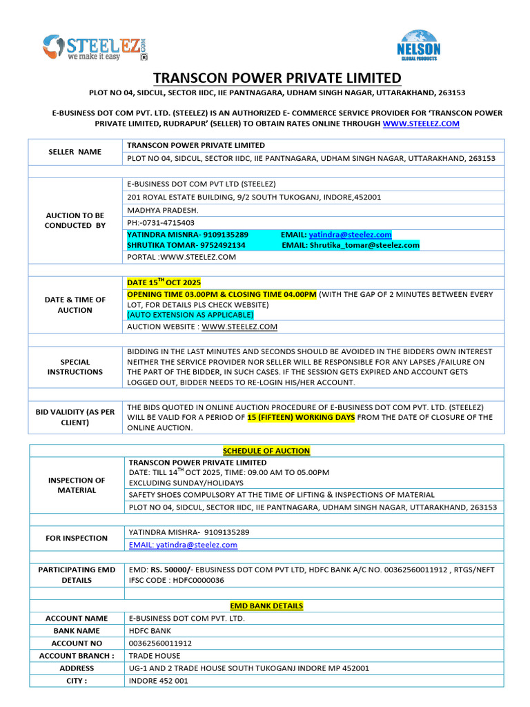 Transcon Power E-Auction Details | PDF | Auction