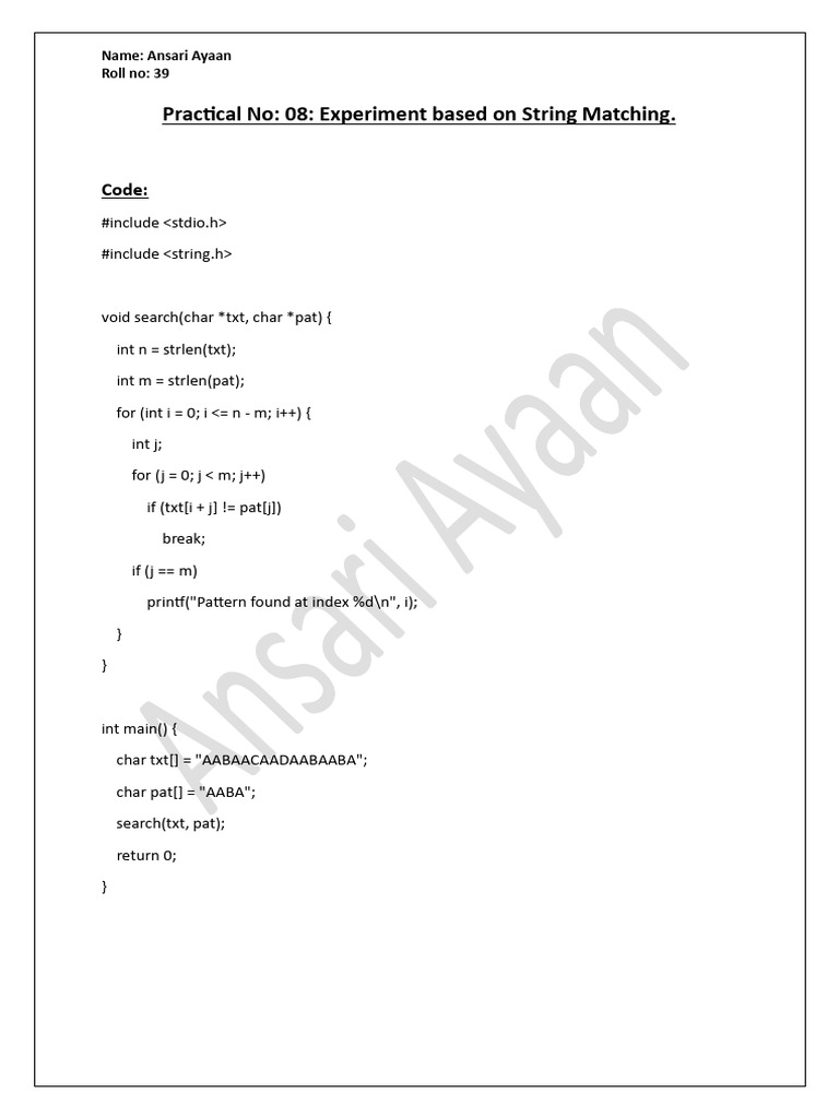String Matching Experiment Code | PDF