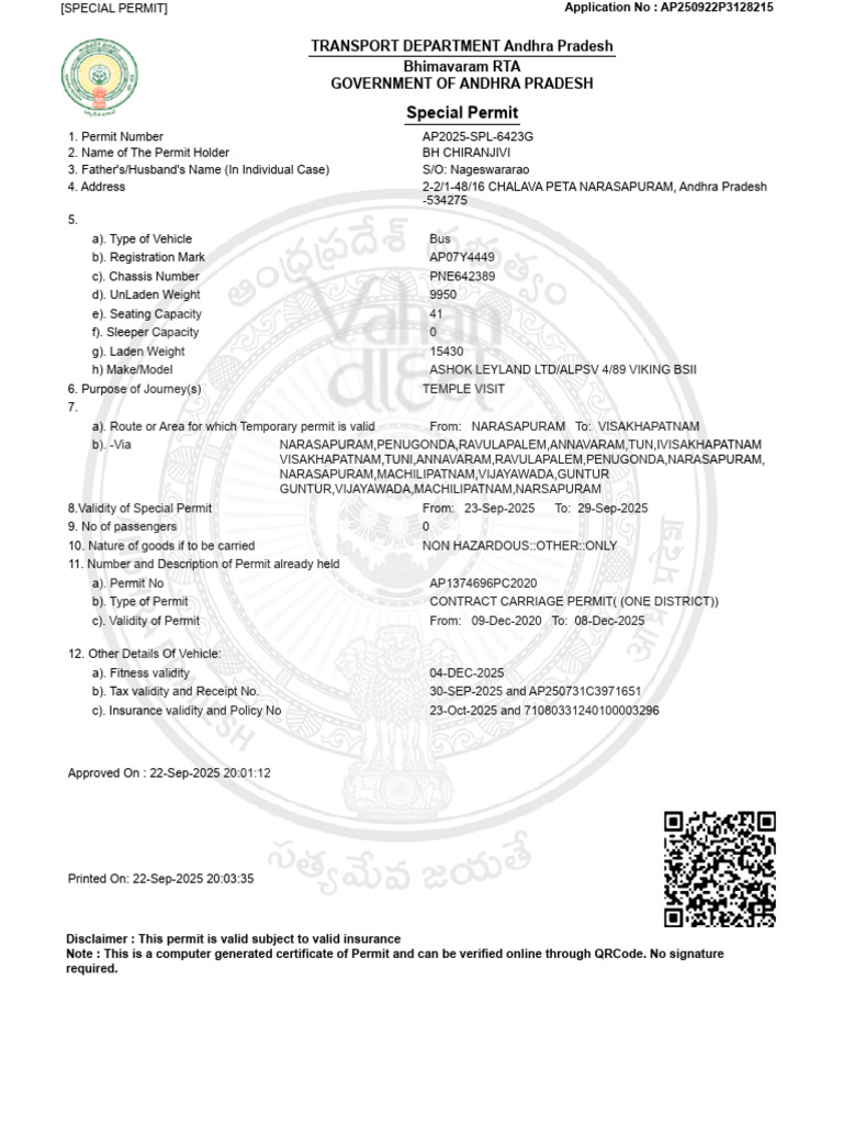 Andhra Pradesh Special Vehicle Permit | PDF | Transport
