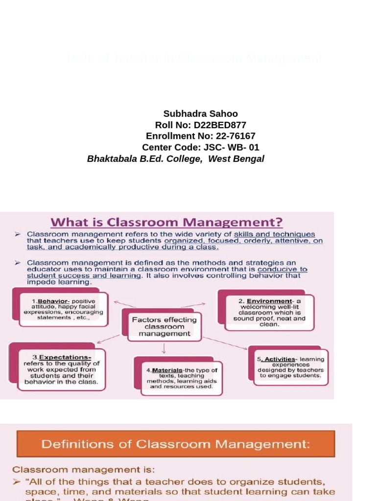 Role of Teacher in Classroom Mangement-1 Subha | PDF