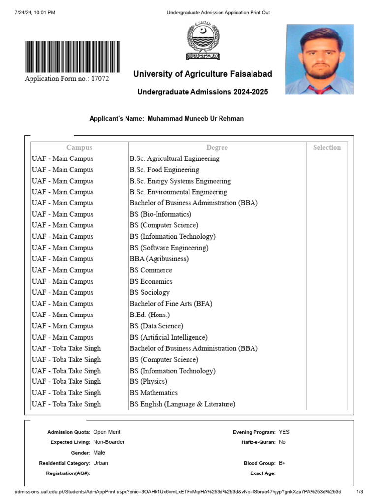 UAF Undergraduate Admission 2024-2025 | PDF