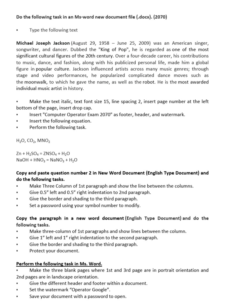 Microsoft Word Practice Sheet 2070 | PDF | Microsoft Word | Paragraph
