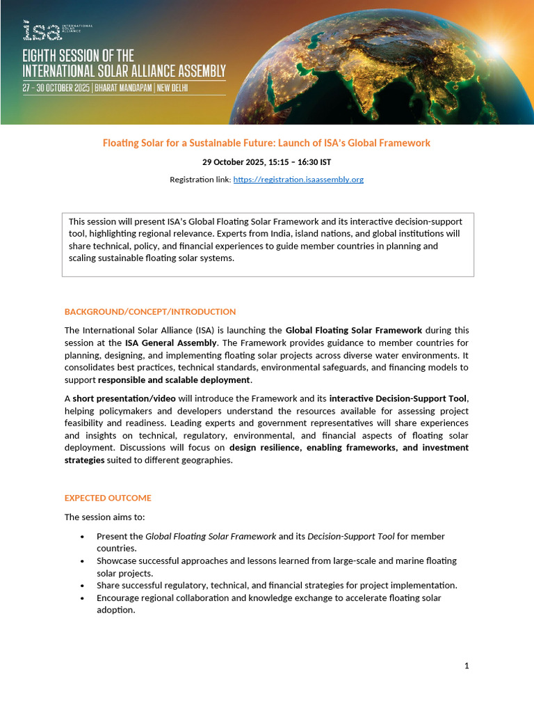 Global Floating Solar Framework Launch | PDF | Sustainability ...