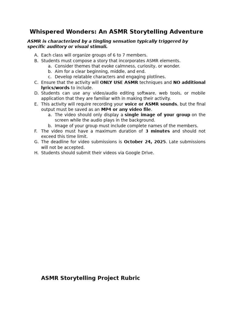 ASMR Storytelling Project Guidelines | PDF | Cognitive Science