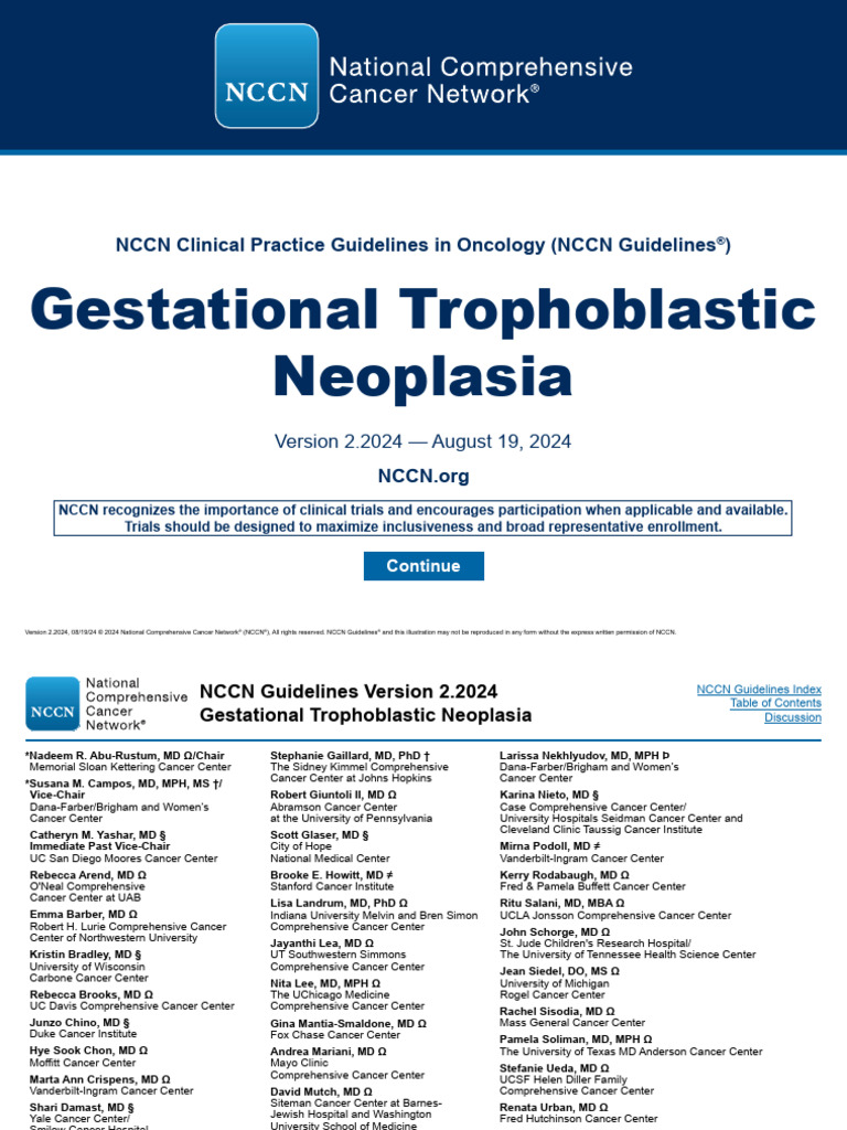 NCCN Guidelines for Gestational Trophoblastic Neoplasia | PDF | Human ...