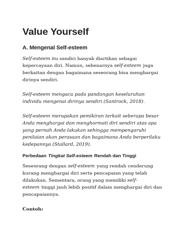 Contoh Self-Esteem Tinggi dan Rendah | PDF