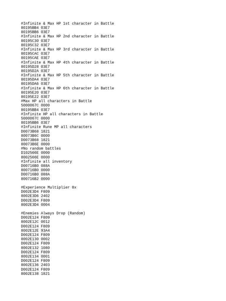 Infinite HP and Game Cheats Guide | PDF
