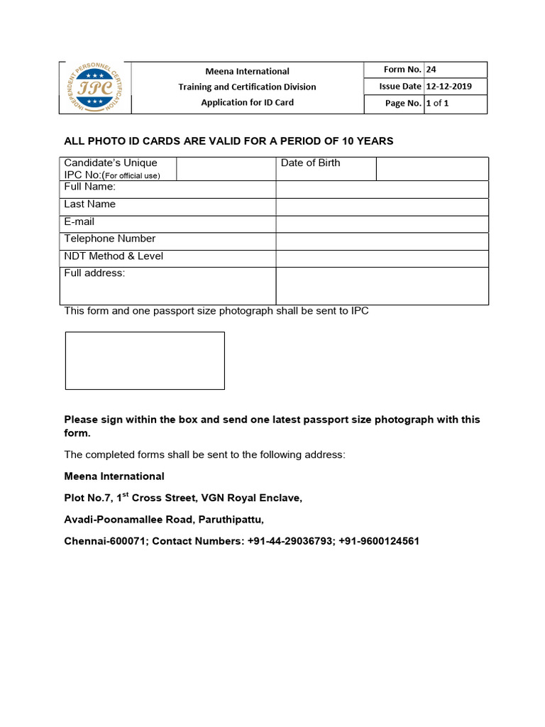 Meena International ID Card Application Form | PDF