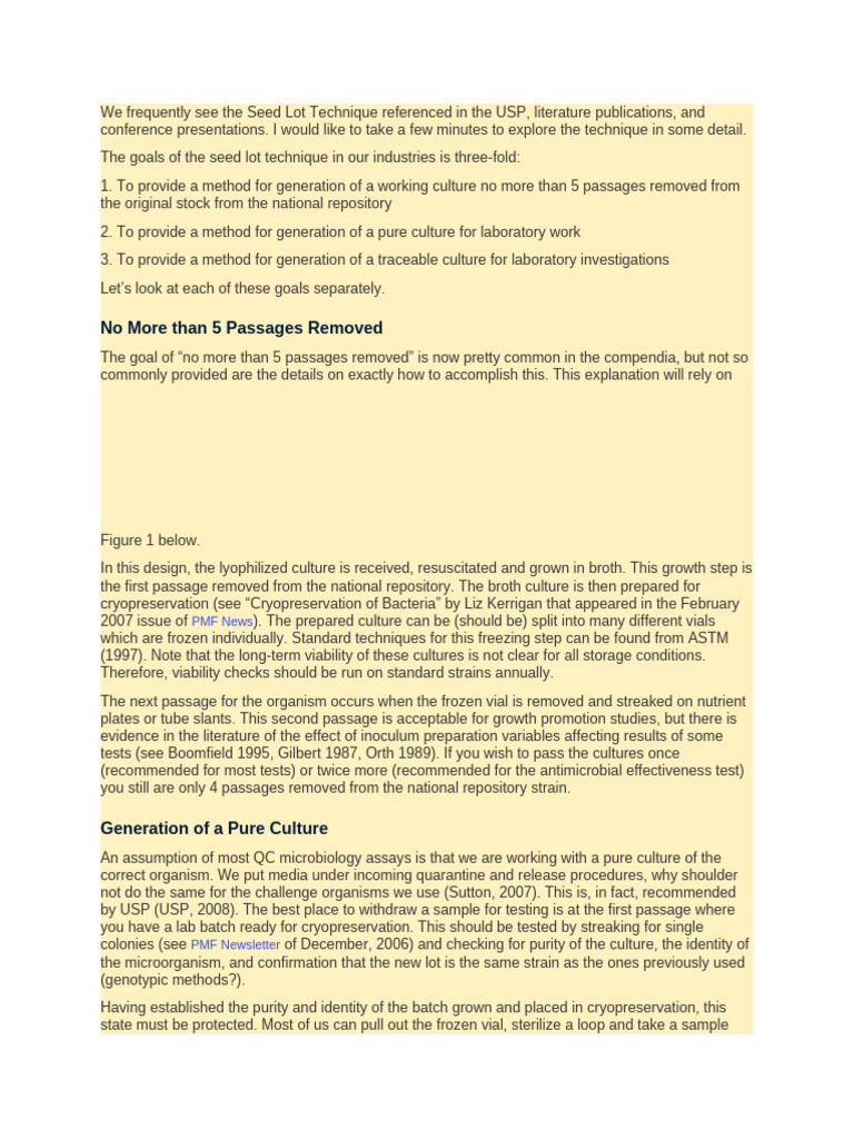 Seed Lot System for Microbial Cultures | PDF | Biology | Microbiology