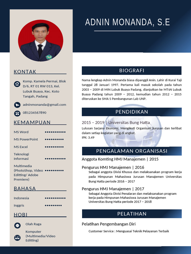 CV Adnin Monanda: Sarjana Ekonomi | PDF