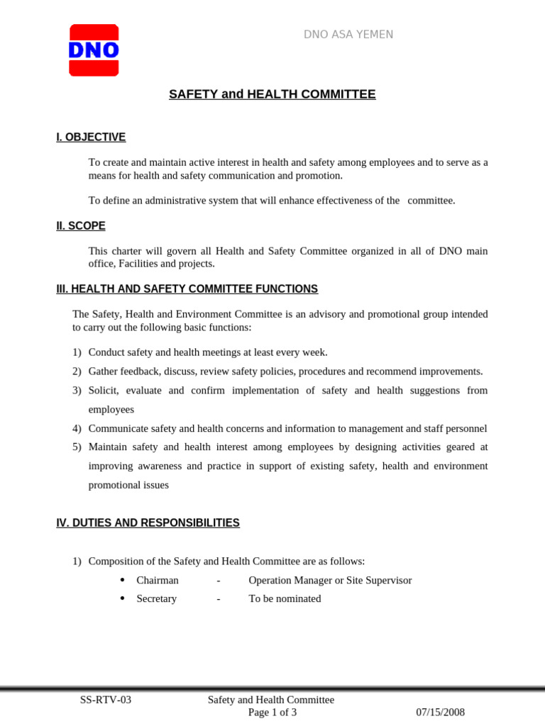 Ss-rtv-03 Safety and Health Committee | PDF | Occupational Safety And ...