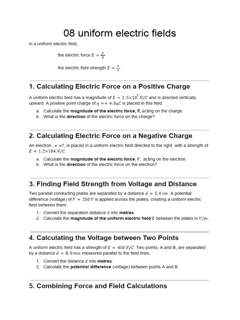 S6 08 Uniform Electric Fields | PDF | Force | Electric Field