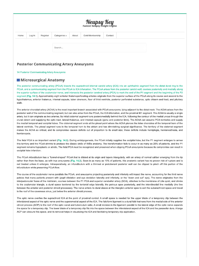 Posterior Communicating Artery Aneurysms - Neupsy Key | PDF