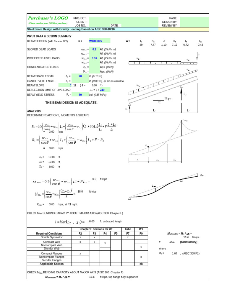 Steel Beam Design Analysis AISC 360 | PDF | Beam (Structure) | Applied ...